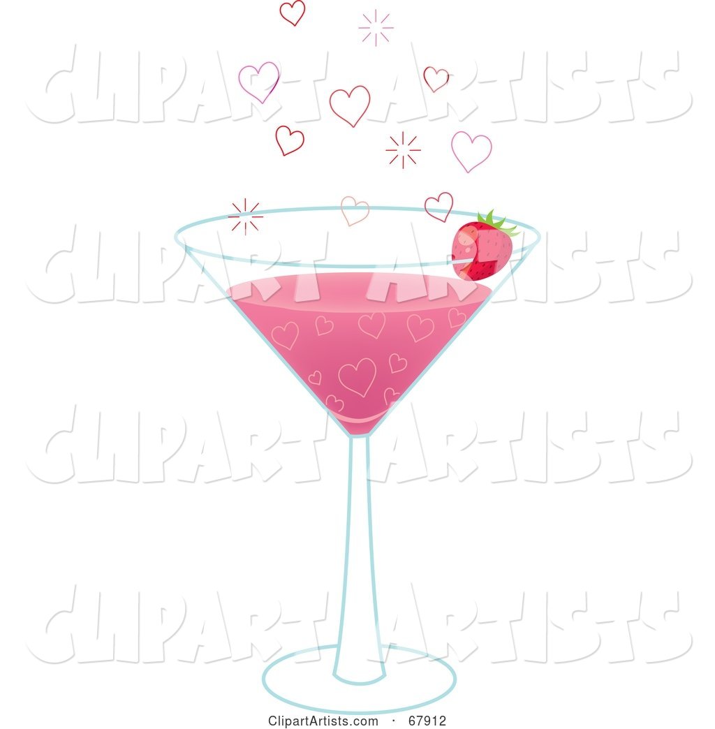 Pink Valentine Martini with Hearts and a Strawberry