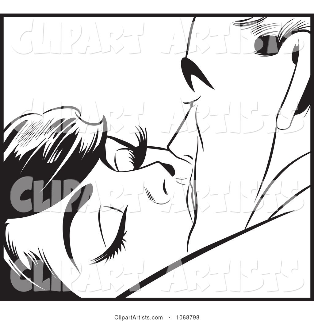 Pop Art Couple Kissing in Black and White 2