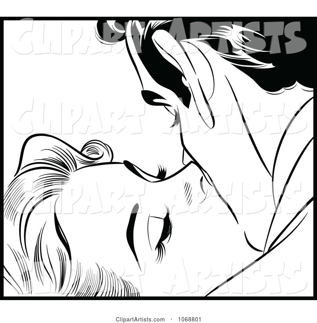 Pop Art Couple Kissing in Black and White 4
