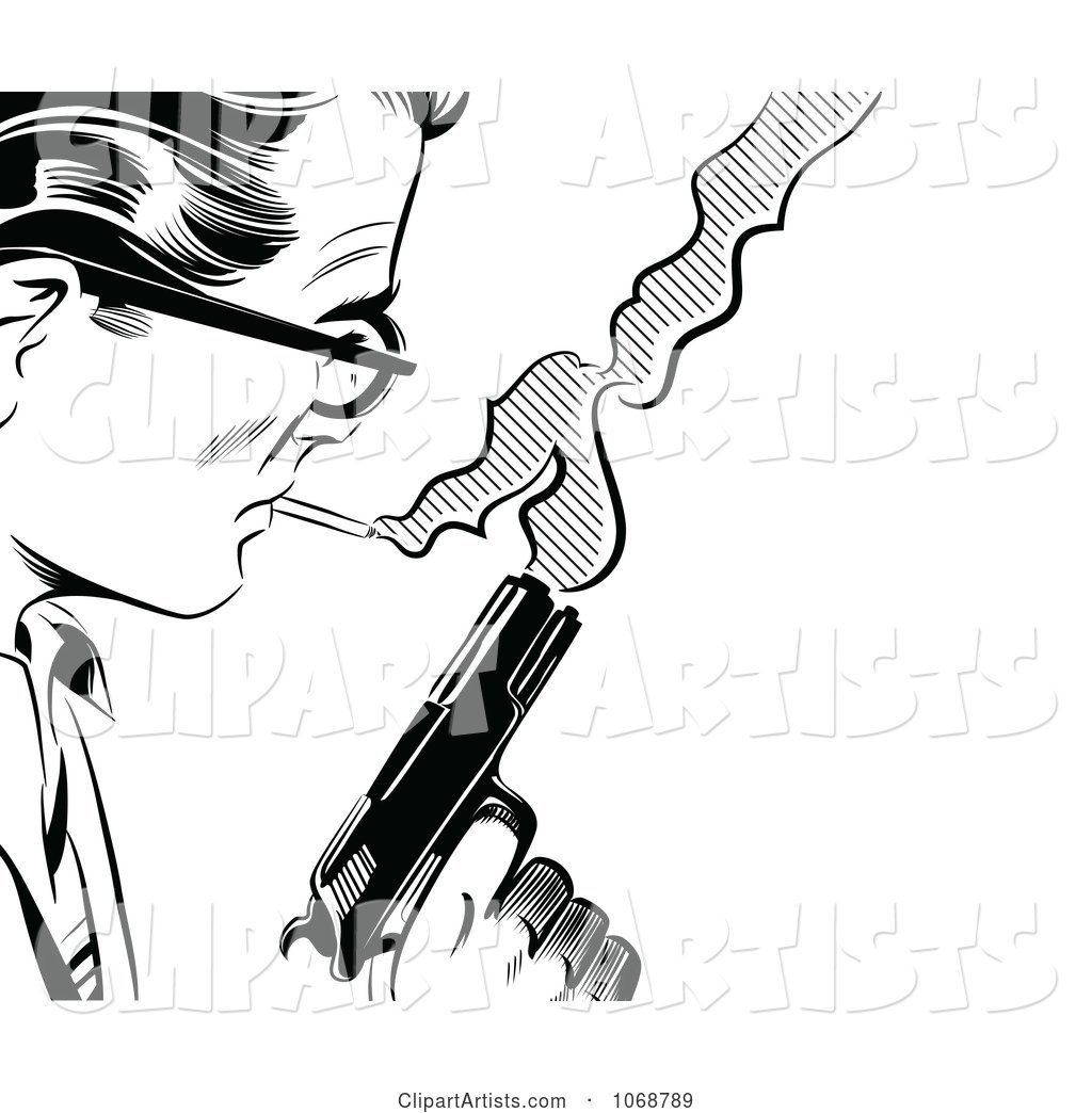 Pop Art Man with a Cigarette and Gun Black and White