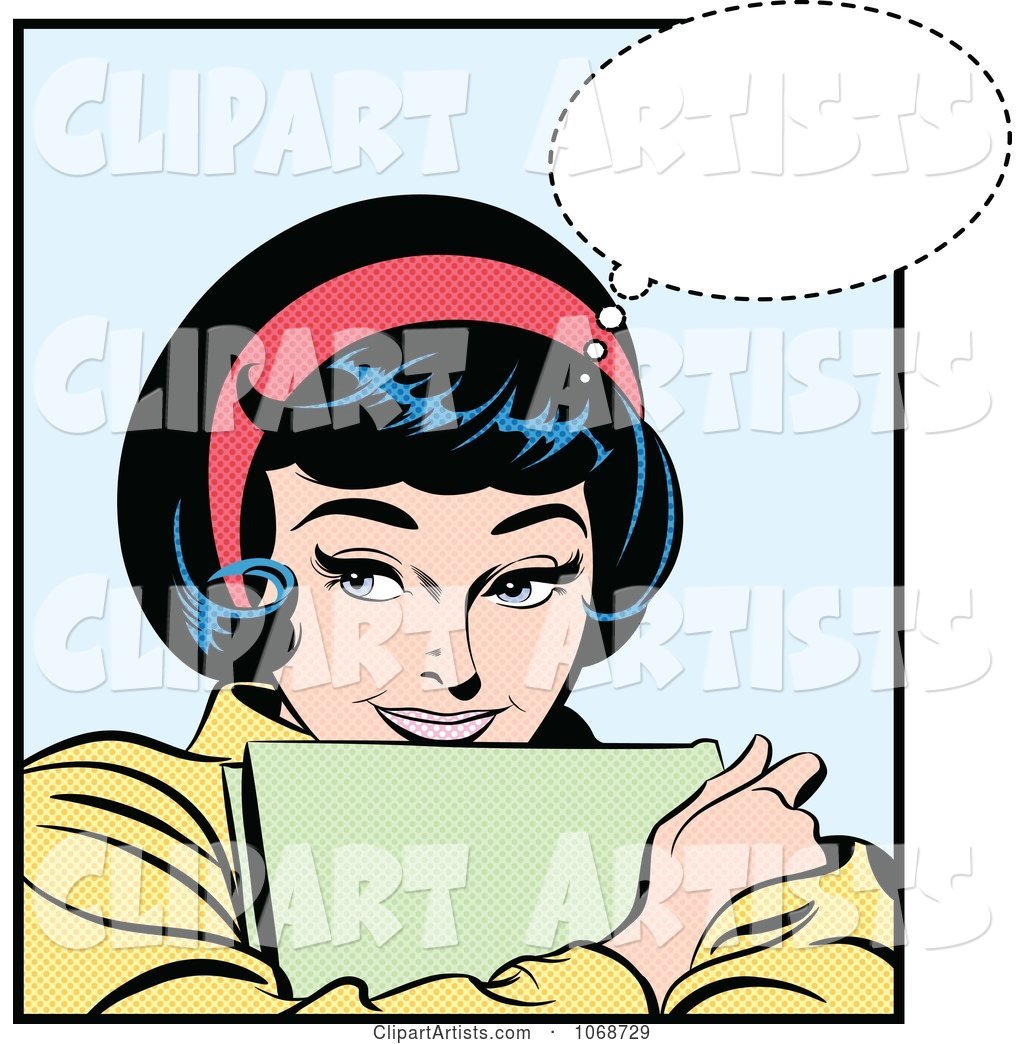 Pop Art Woman Hugging Papers and Thinking