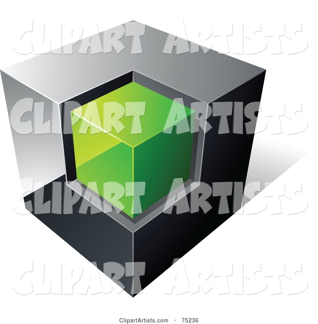 Pre-Made Business Logo of a Chrome and Green Cube on White