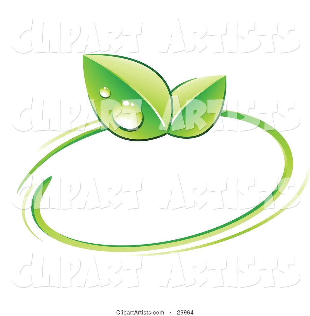 Pre-Made Logo of Green Dew Covered Leaves and a Circle