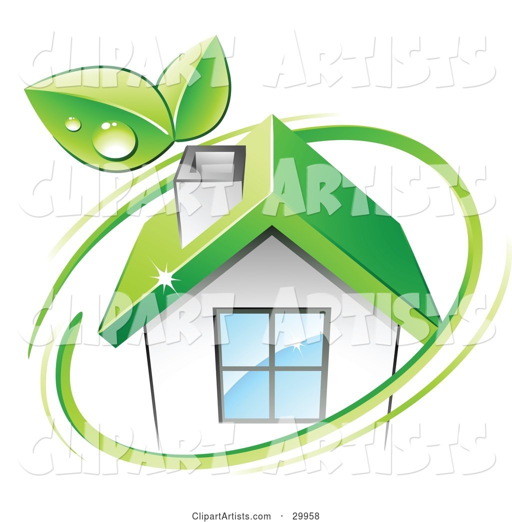 Pre-Made Logo of Leaves and a Green Circle over an Eco Friendly Home