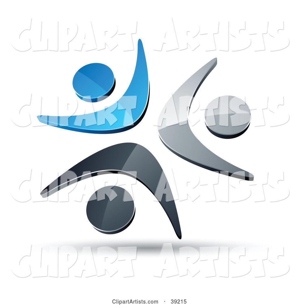 Pre-Made Logo of Three Blue, Chrome and Black People Celebrating or Dancing