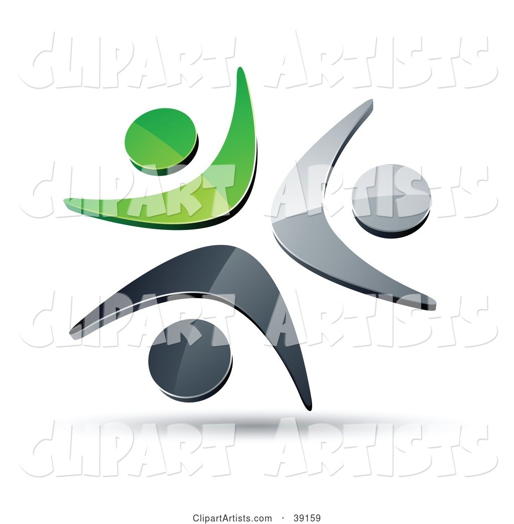 Pre-Made Logo of Three Green, Chrome and Black People Celebrating or Dancing