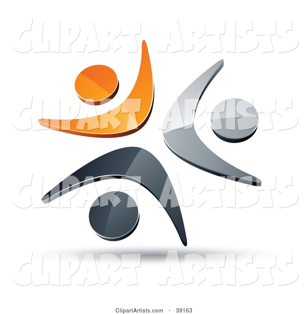 Pre-Made Logo of Three Orange, Chrome and Black People Celebrating or Dancing