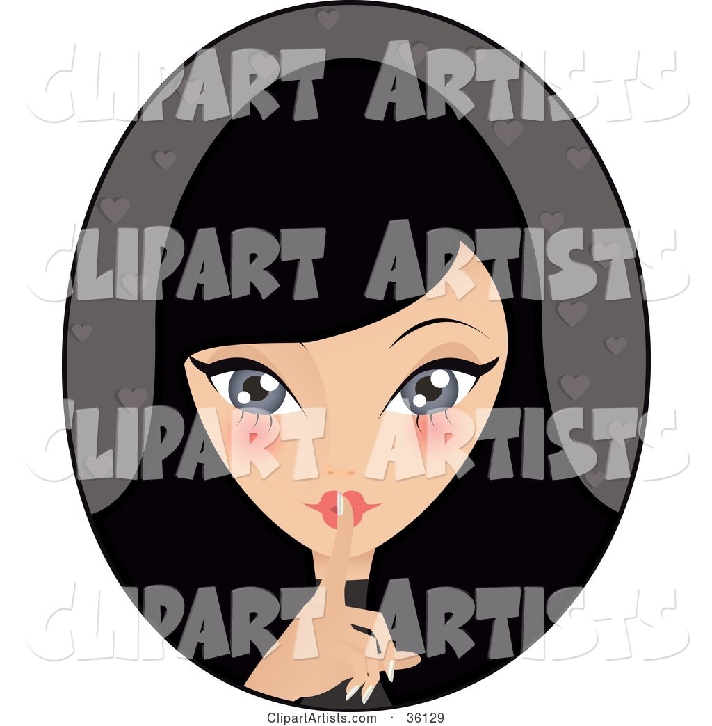 Pretty Black Haired Caucasian Woman Hushing the Viewer