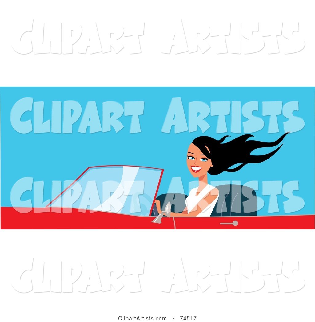 Pretty Black Haired Woman Driving a Red Convertible Car