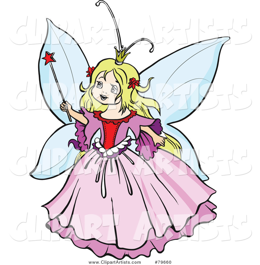 Pretty Blond Fairy Princess Girl in a Pink Dress