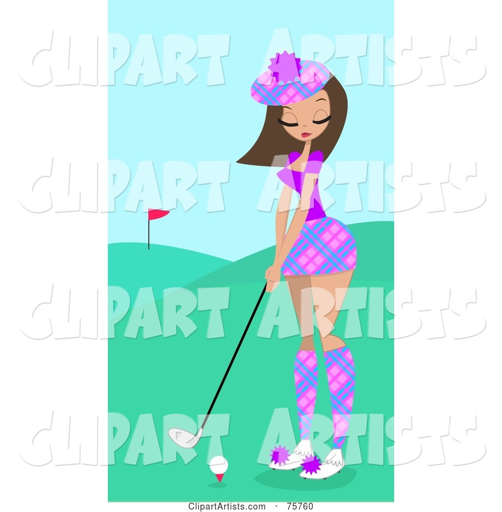 Pretty Brunette Woman Golfing on a Course