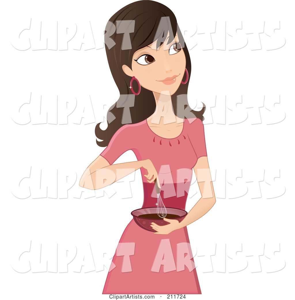 Pretty Brunette Woman Mixing Ingredients in a Bowl