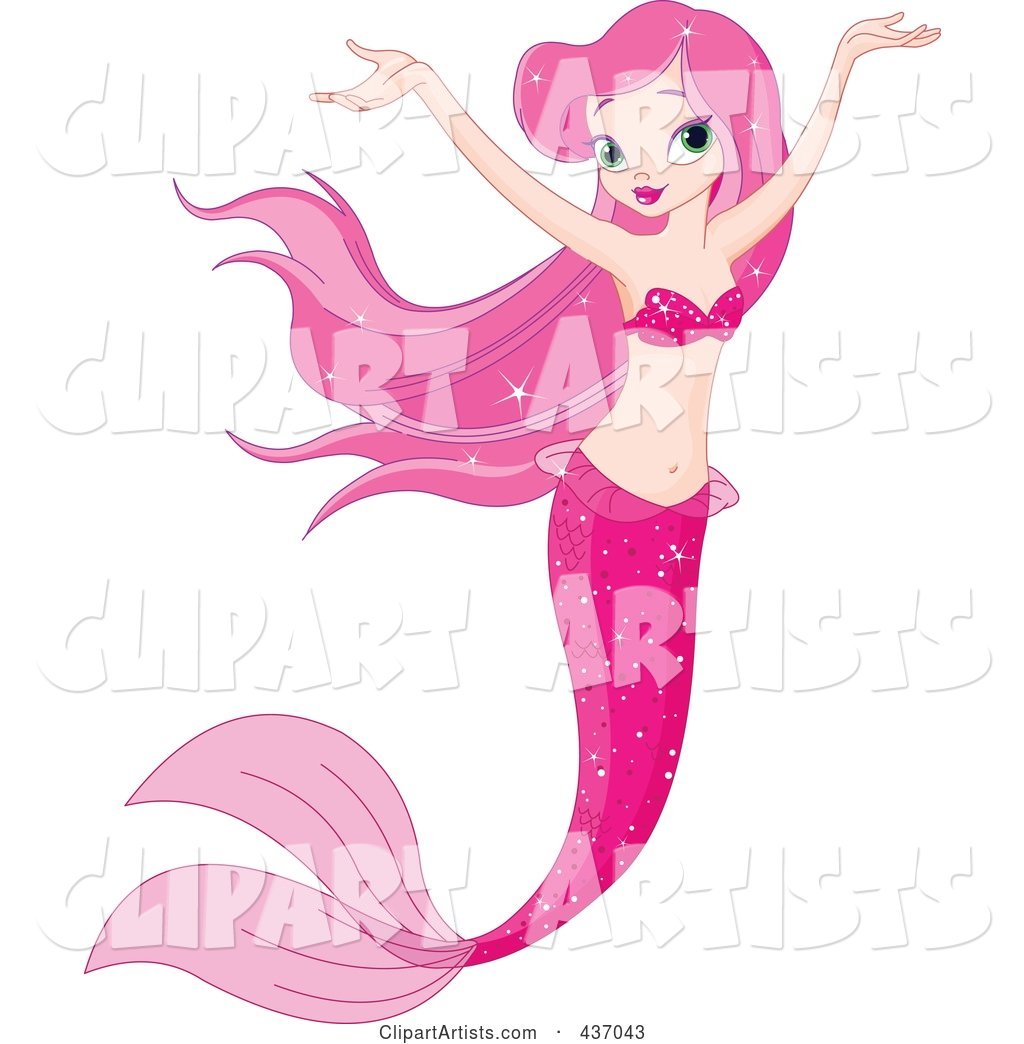 Pretty Pink Haired Mermaid Holding Her Arms up