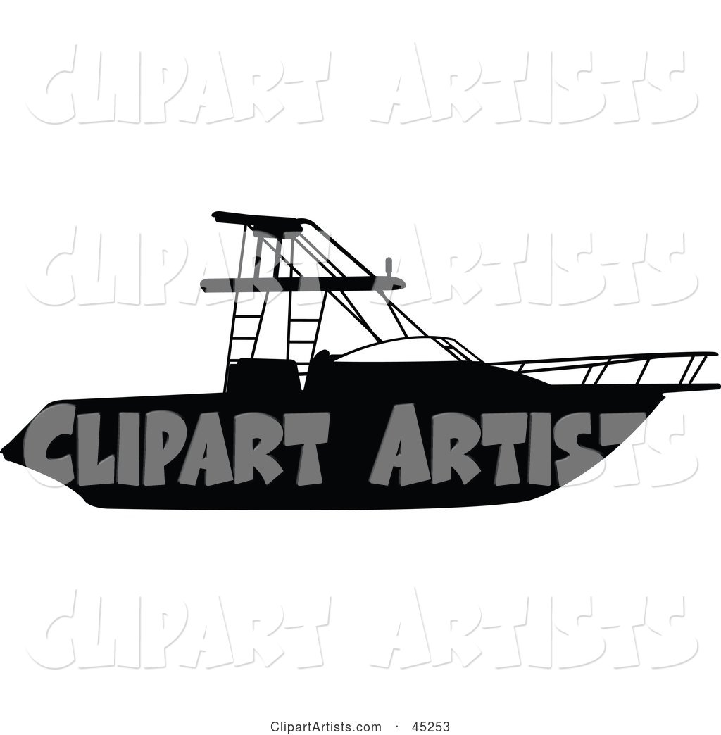 Profiled Black Motor Boat Silhouette