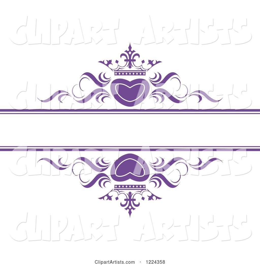 Purple Crowned Hearts and Swirls with Copyspace