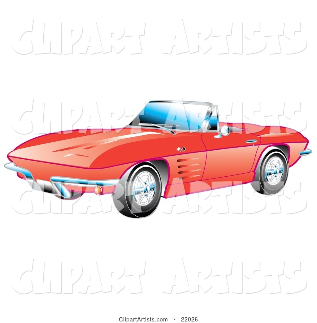 Red 1963 Convertible Chevrolet Corvette with the Top down and Crome Bumpers