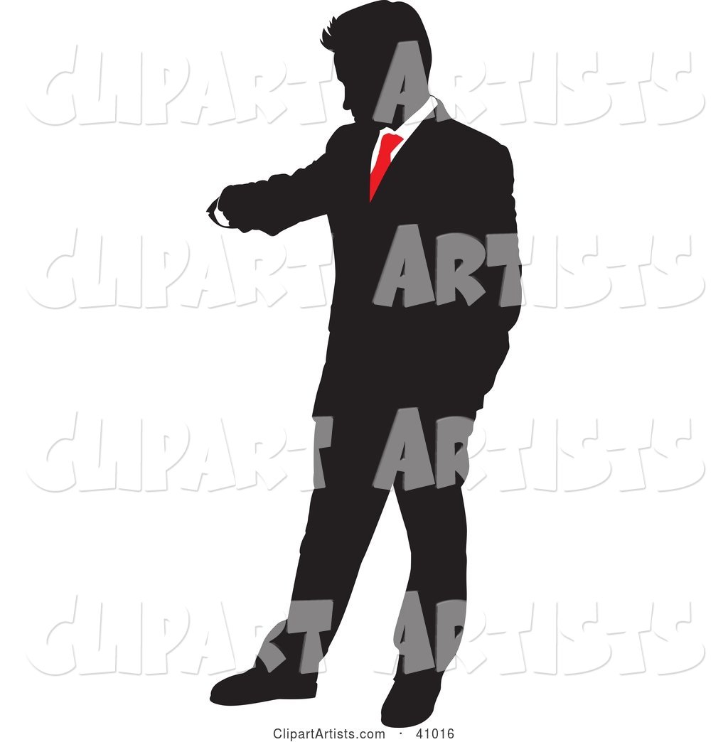 Red and Black Punctual Businessman Checking His Watch Silhouette