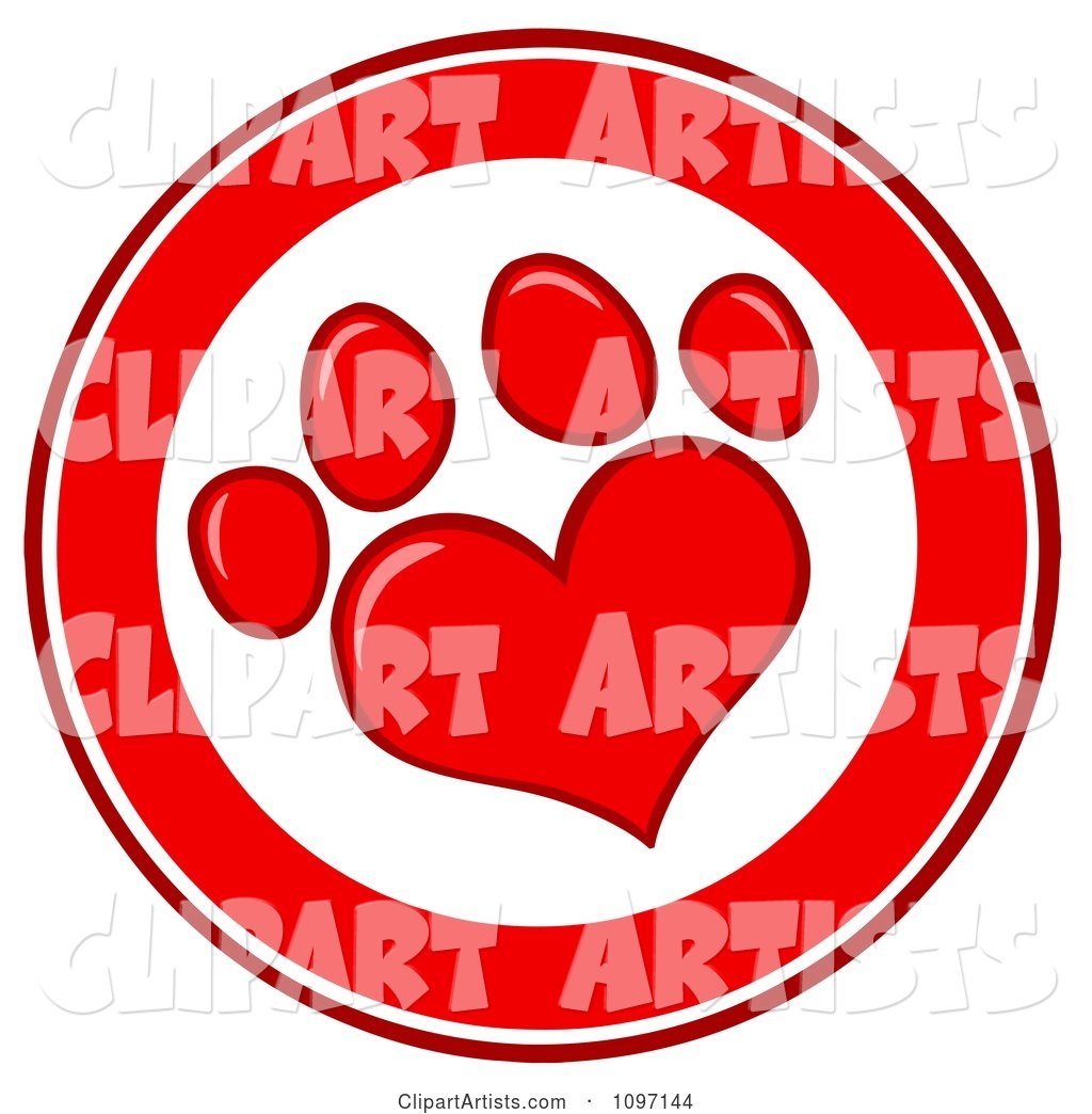 Red and White Heart Shaped Dog Paw Print Circle