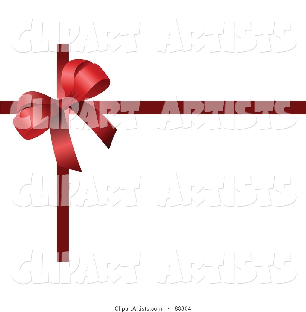 Red Bow in the Corner of Ribbons on White
