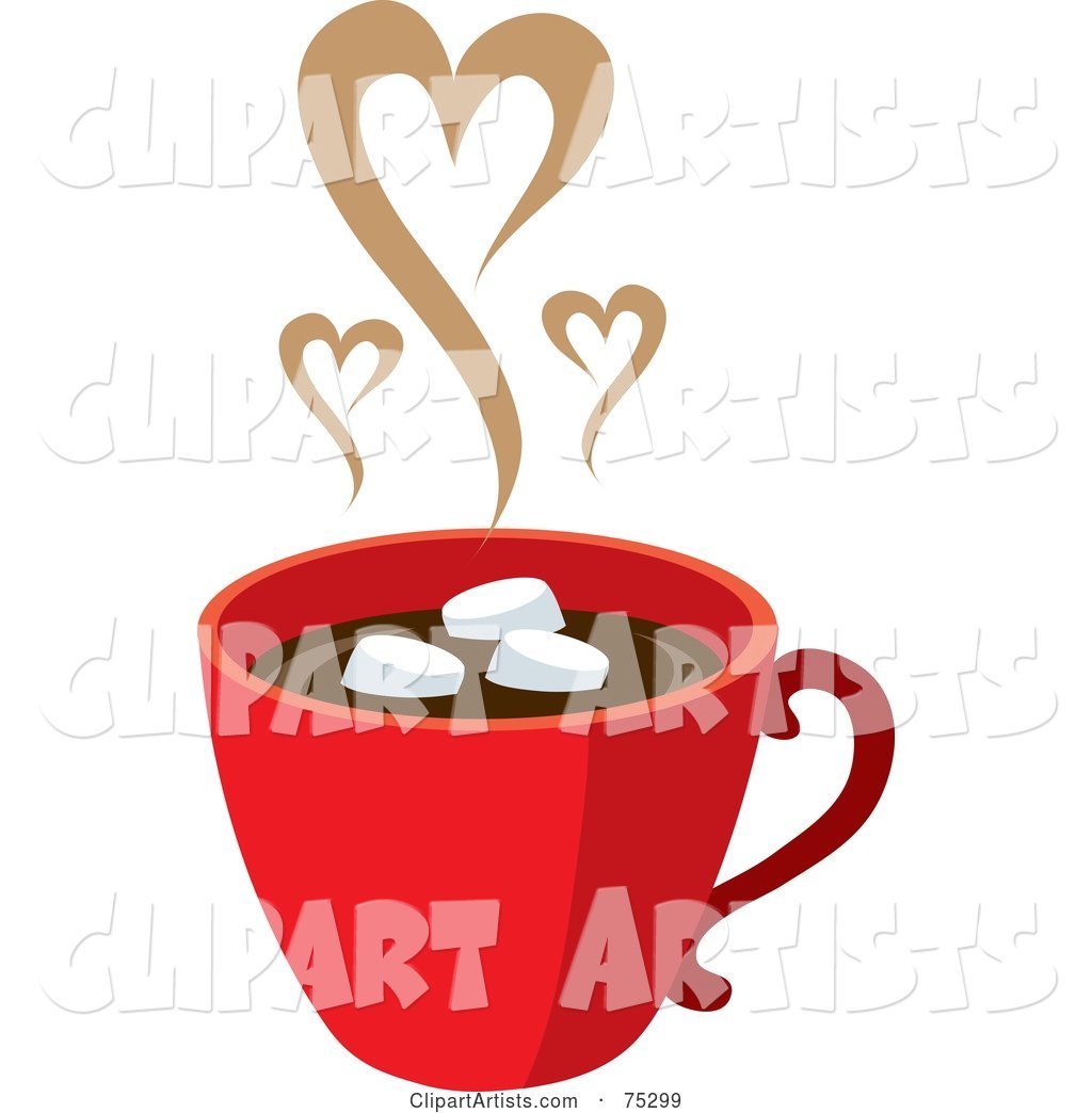Red Cup of Hot Chocolate with Marshmallows and Steam Hearts