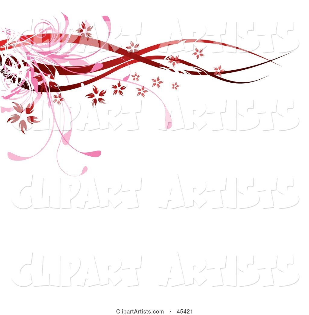 Red Floral Border of Waves, Grasses and Blooms