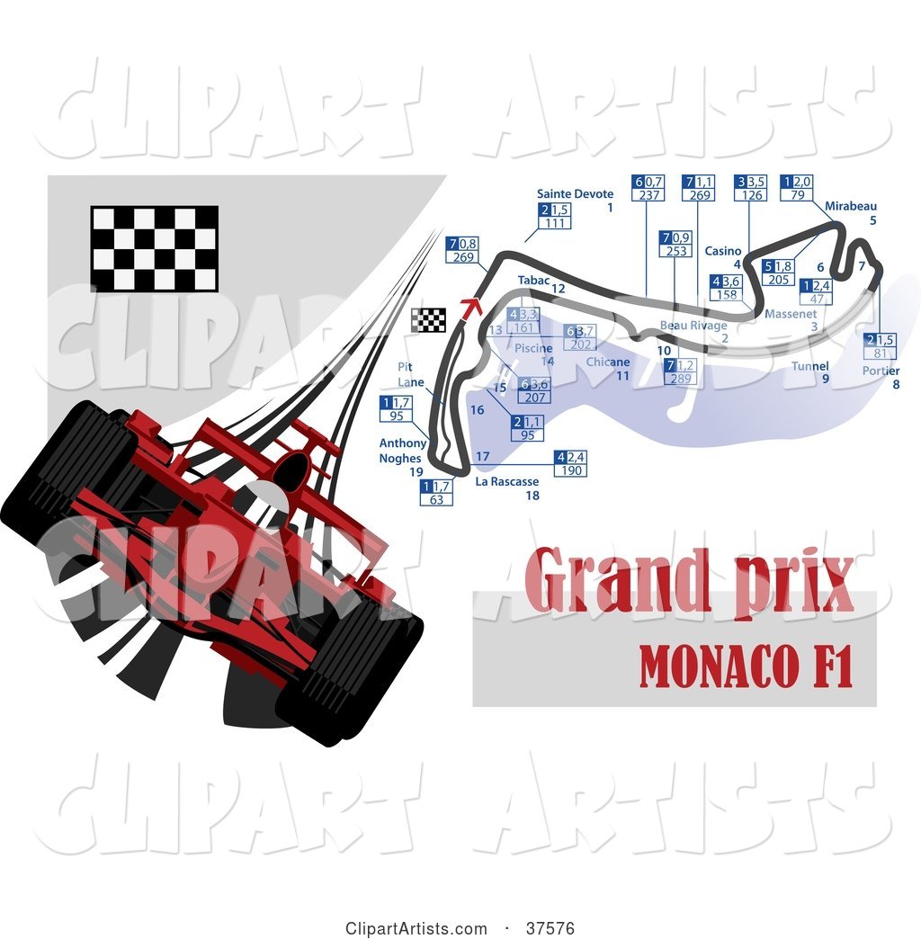 Red Formula One Race Car with the Grand Prix Monaco F1 Map