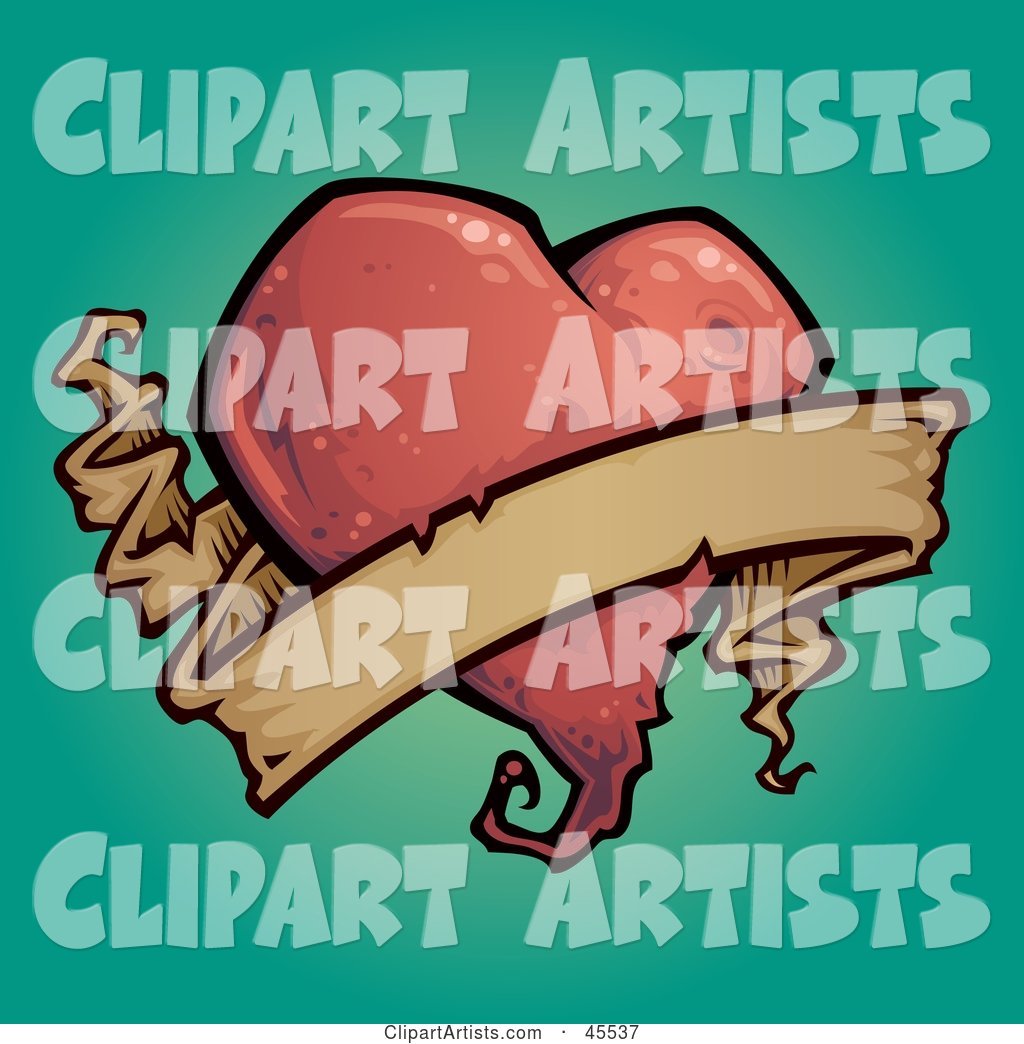 Red Heart Tattoo Background with a Blank Banner