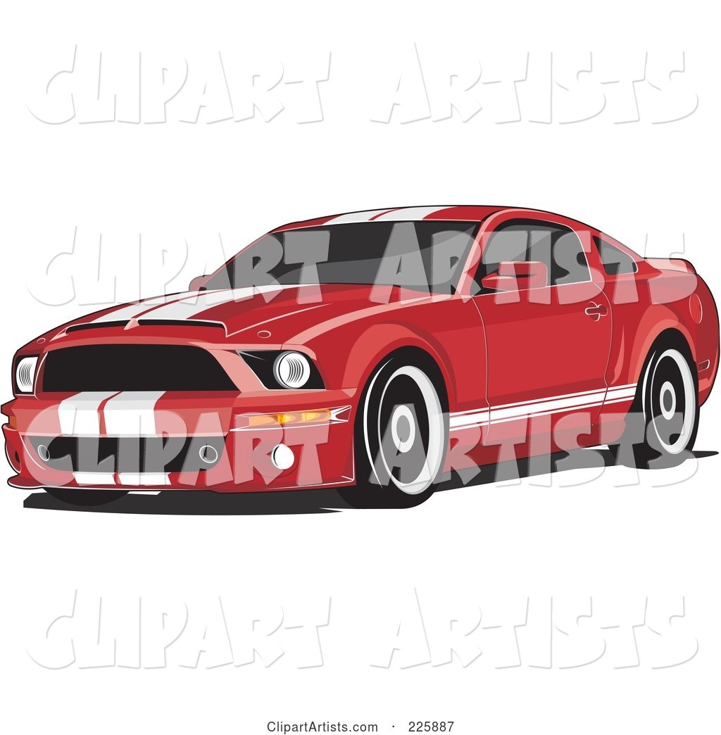 Red Mustang with White Racing Stripes