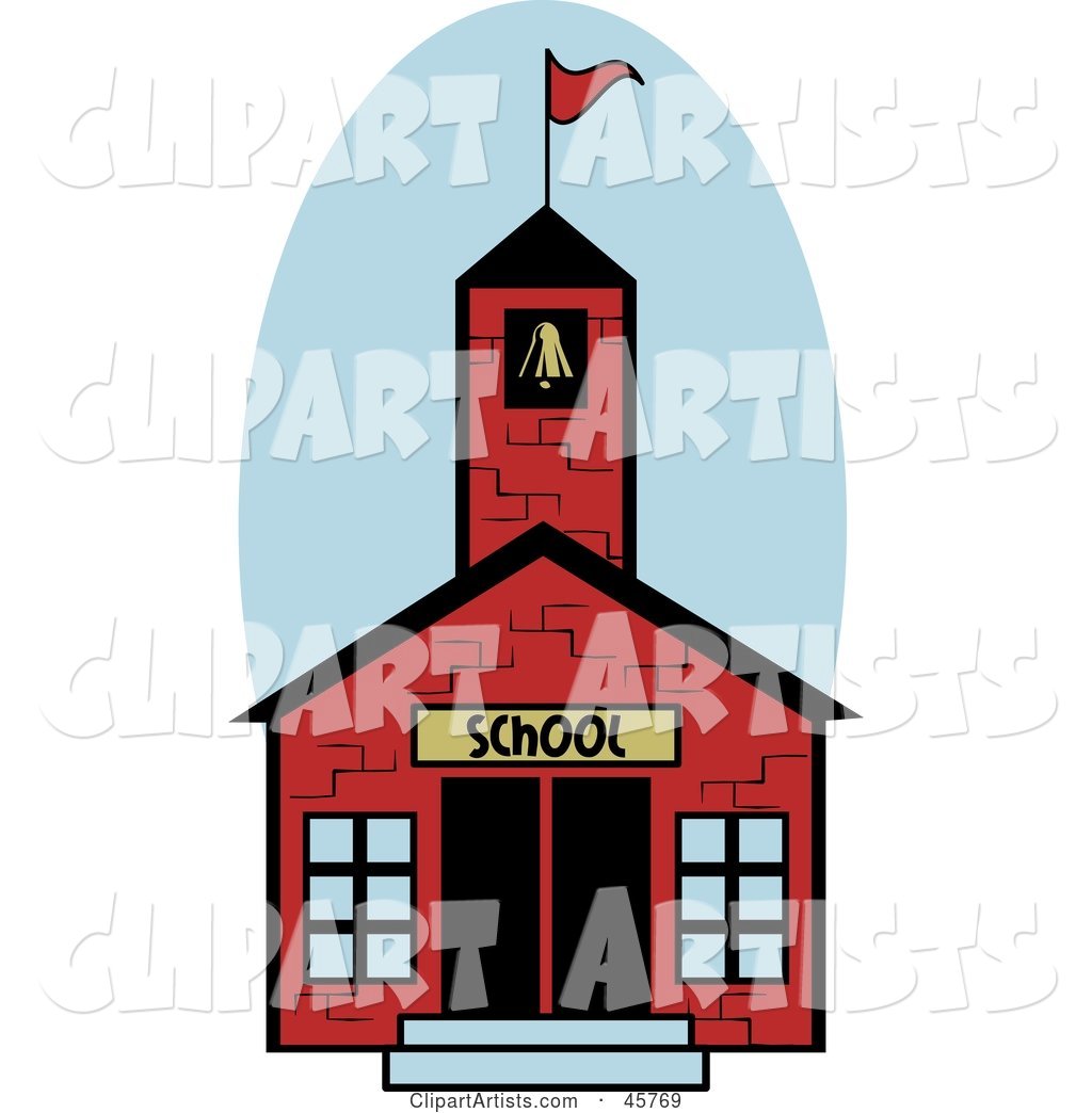 Red, One Room Brick School House with a Bell Tower and Flag