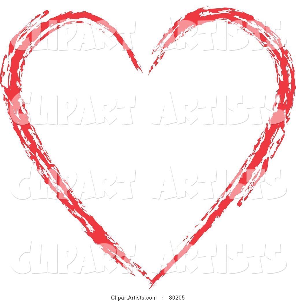 Red Painted Heart Outline, over White