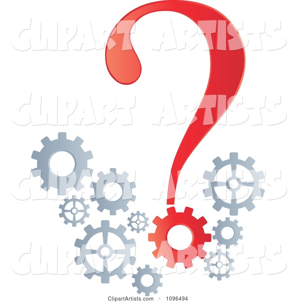Red Question Mark and Gear Cogs