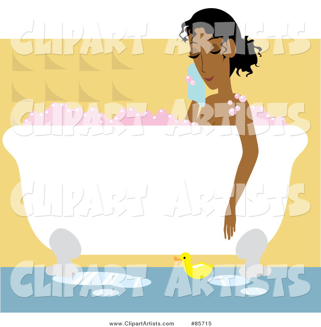 Relaxed Black Woman Taking a Luxurious Bubble Bath in a Claw Foot Tub