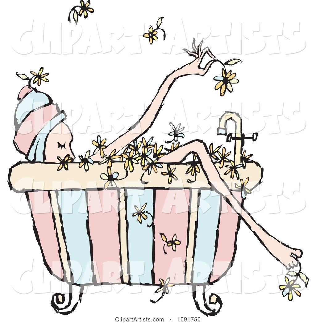 Relaxed Woman Soaking in a Floral Bath