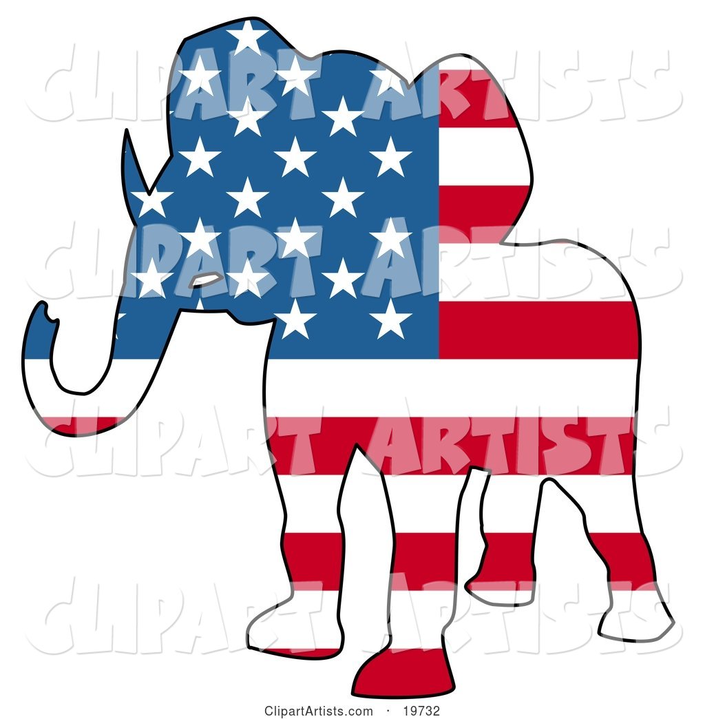 Republican Elephant Silhouette with Stars and Stripes of the American Flag