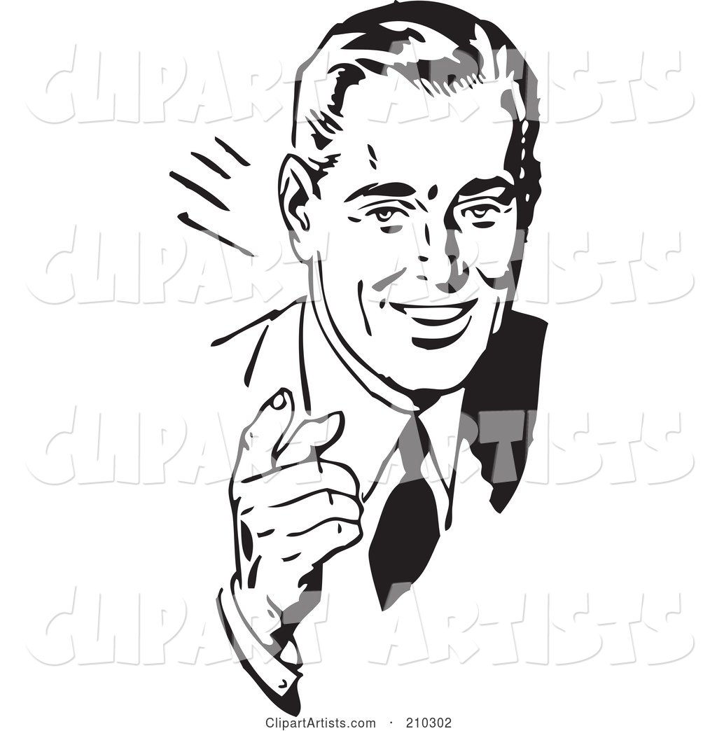Retro Black and White Businessman Talking and Waving His Hand