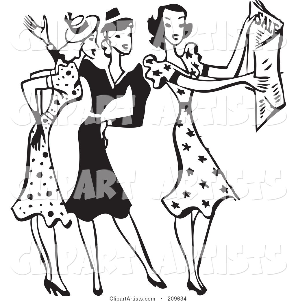 Retro Black and White Group of Women Discussing Sale Ads