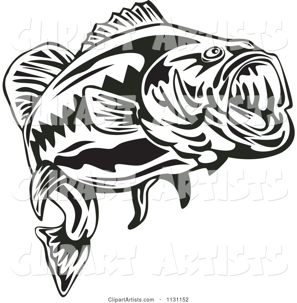 Retro Black and White Largemouth Bass Fish