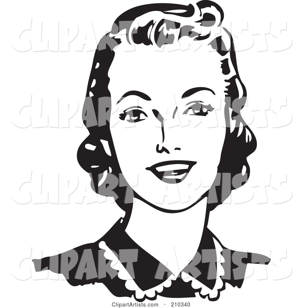 Retro Black and White Woman Looking Forward and Smiling