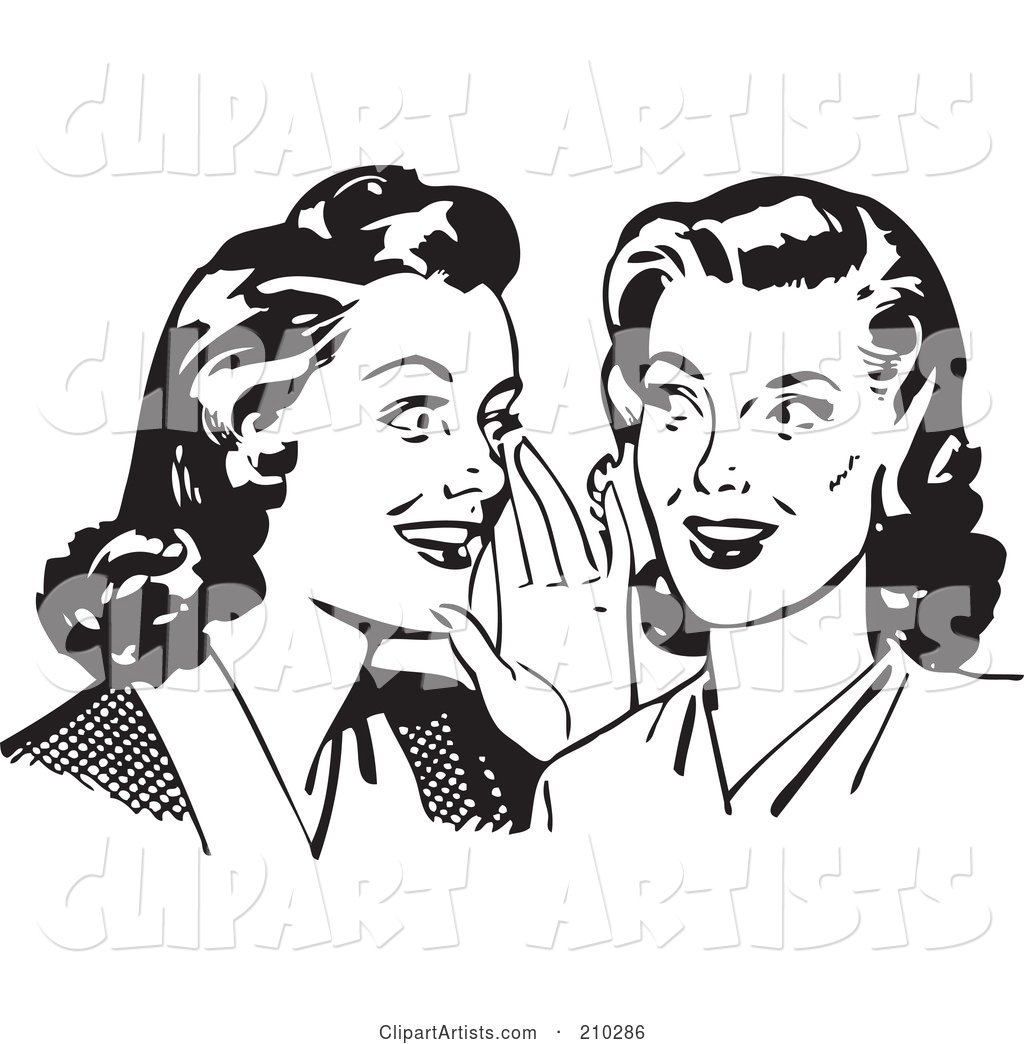 Retro Black and White Women Whispering Gossip