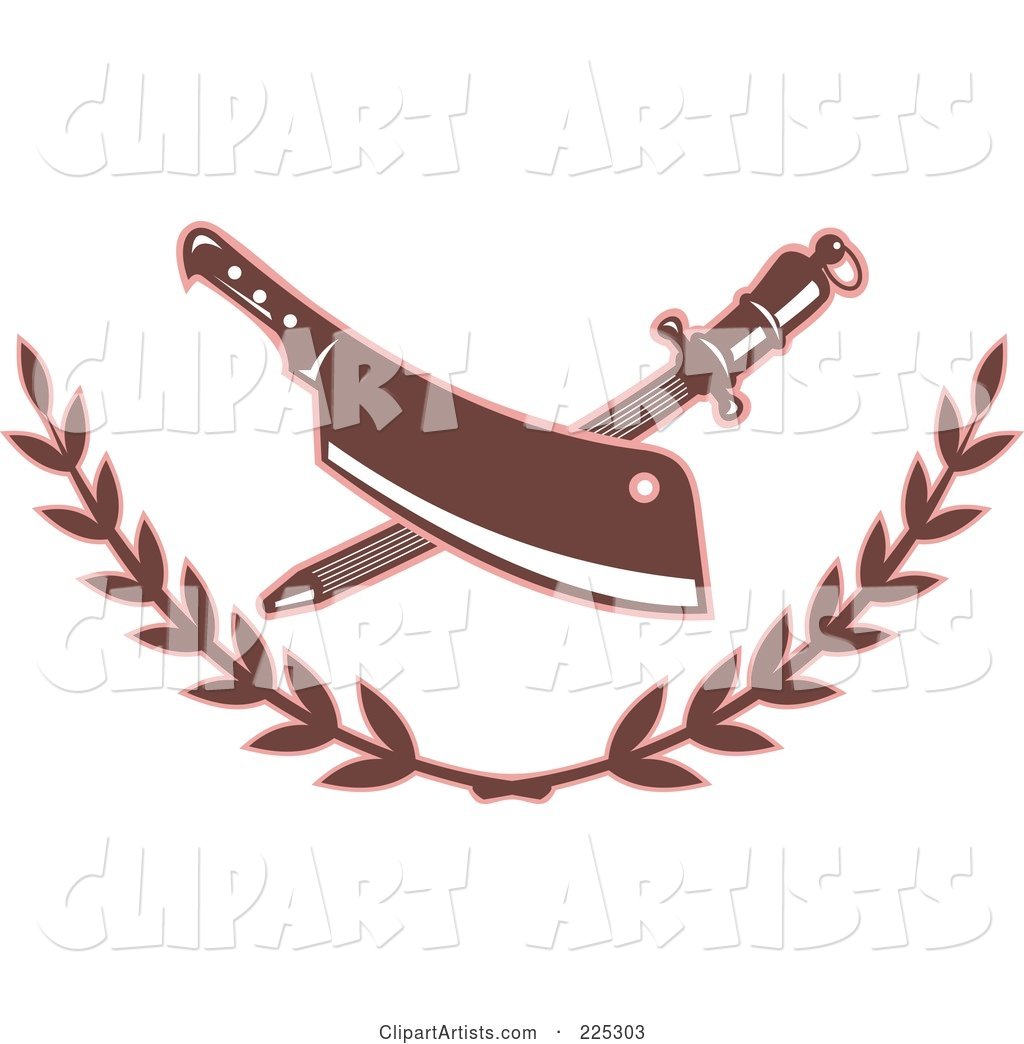 Retro Butcher Knife and Sharpener Logo with a Laurel