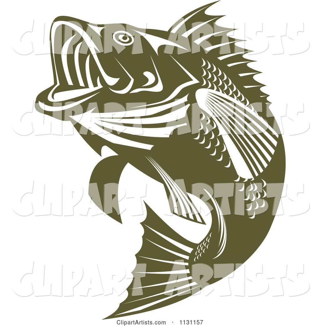 Retro Green Jumping Largemouth Bass Fish