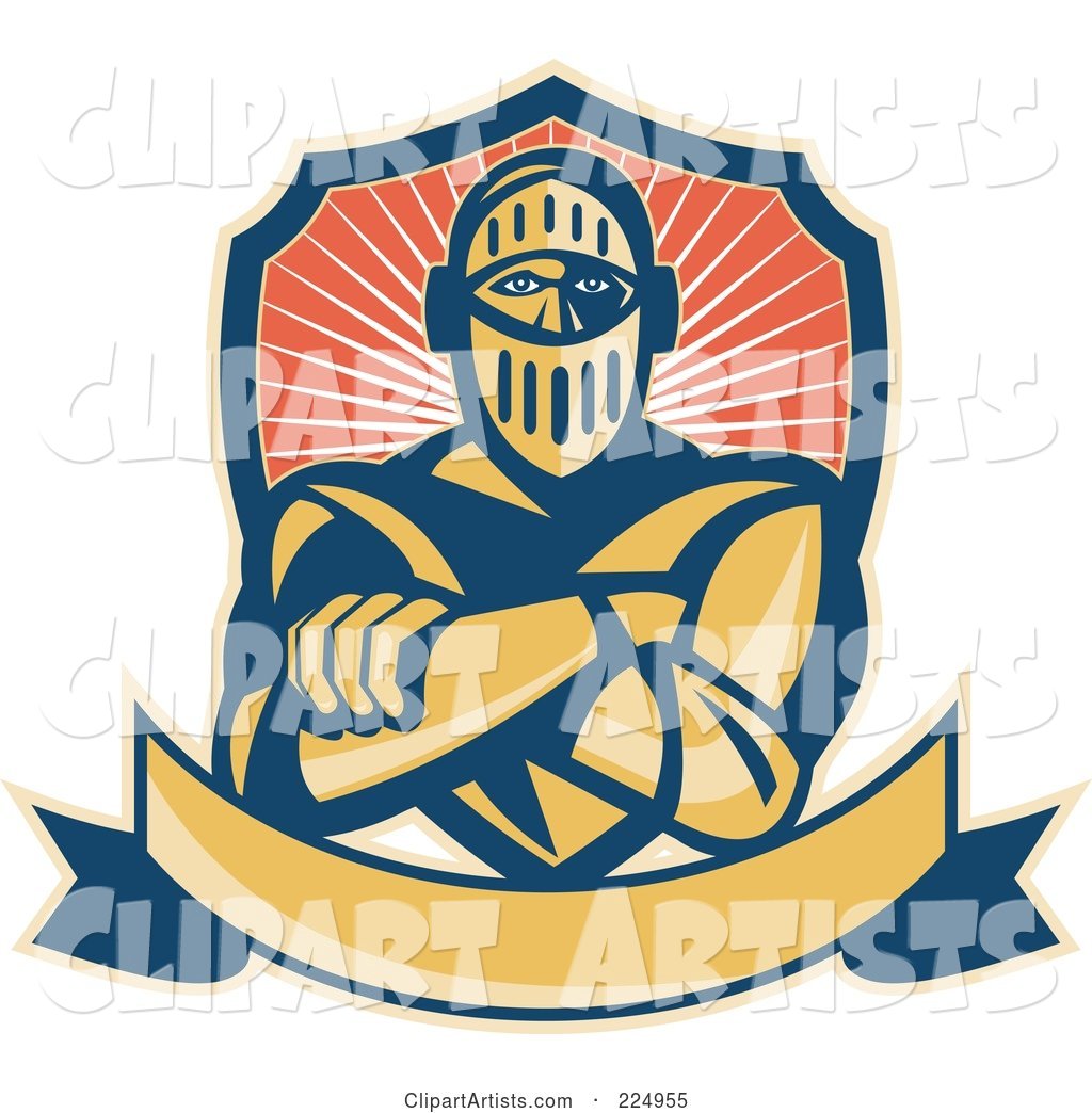 Retro Knight with Crossed Arms, a Banner and Shield Logo