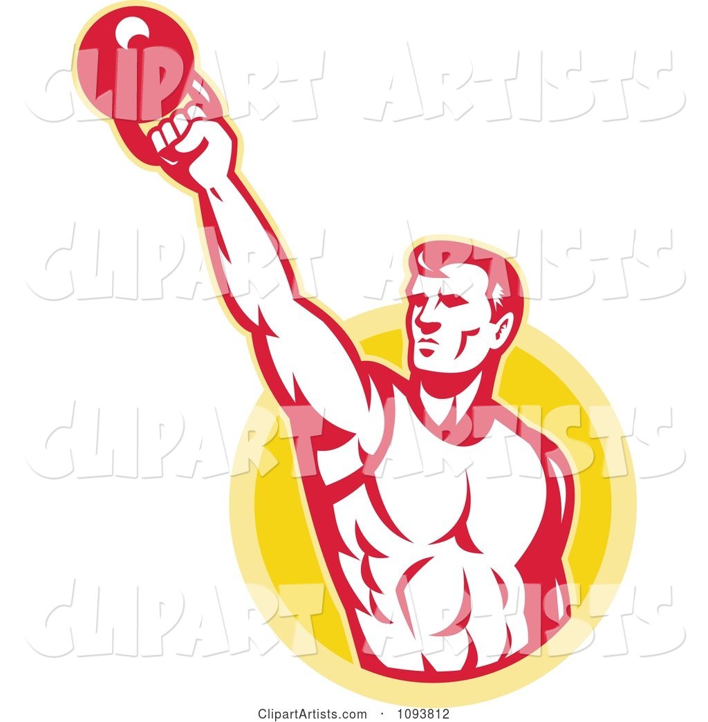 Retro Male Bodybuilder Lifting a Kettle Bell
