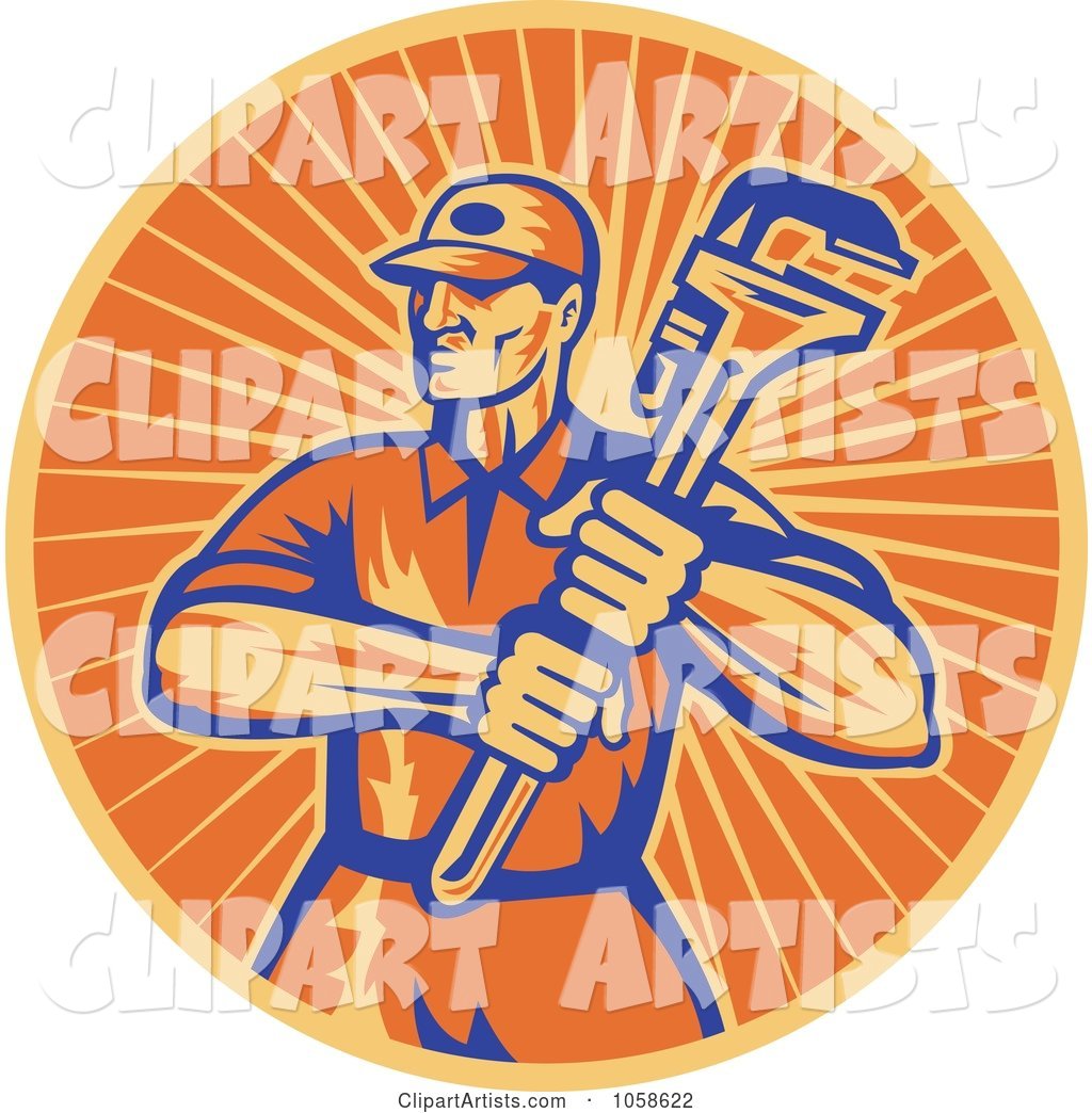 Retro Orange Plumber and Wrench Logo