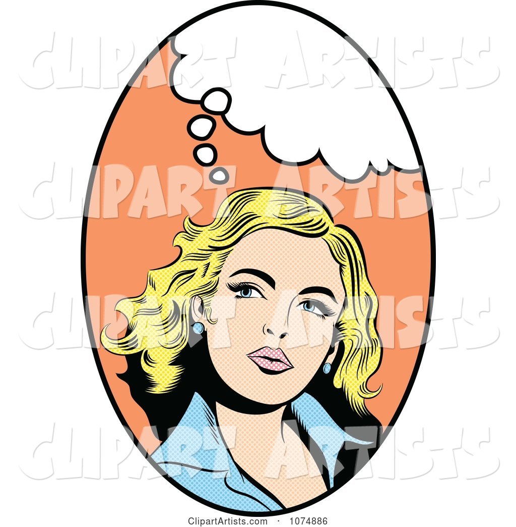 Retro Pop Art Blond Woman with a Thought Balloon in an Oval