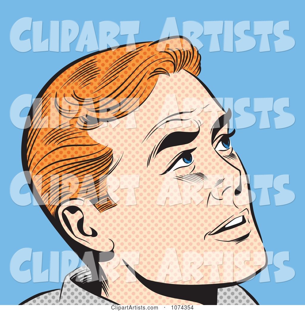 Retro Pop Art Red Haired Man Looking up