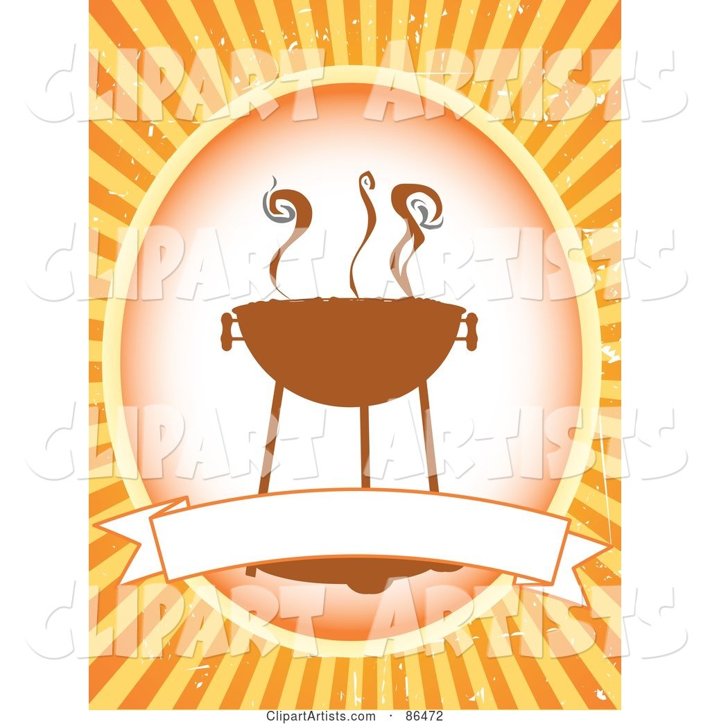 Retro Smoking Bbq Label with a Blank Banner over Orange