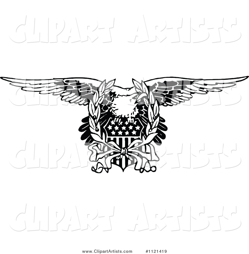 Retro Vintage Black and White Bald Eagle and American Shield