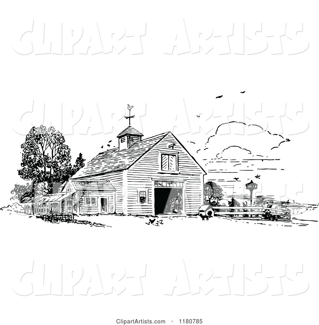 Retro Vintage Black and White Barn