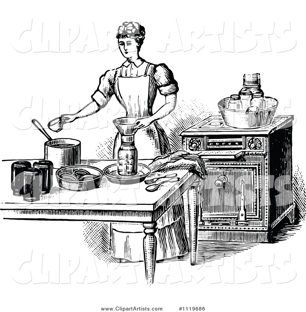 Retro Vintage Black and White Domestic Housewife Canning